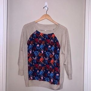 J. Crew Knit Top with Silk Floral Front